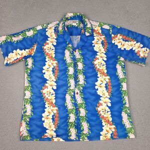 Vintage Pacific‎ Legend Hawaiian Shirt Mens Large Blue Floral Made in USA Hawaii